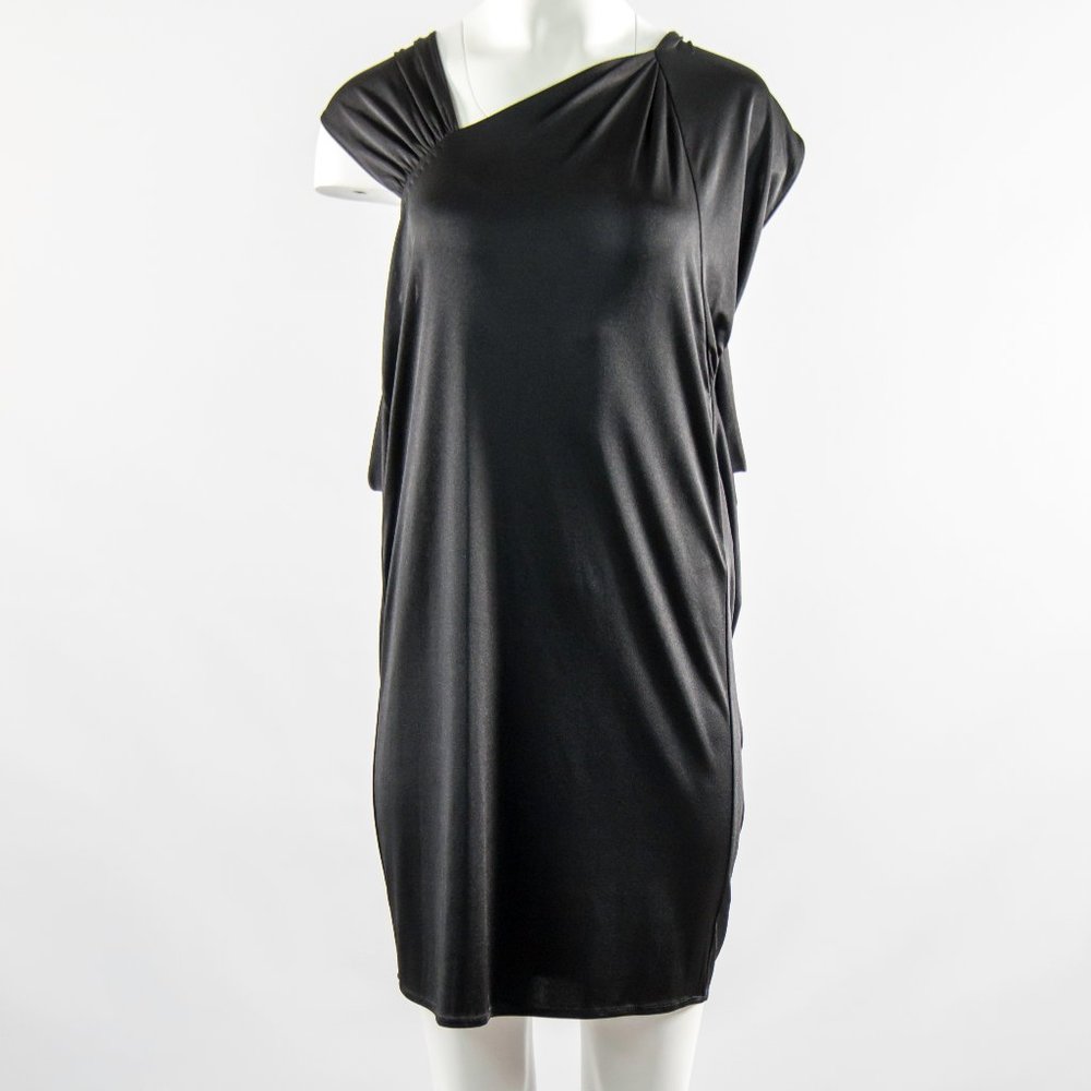 HALSTON HERITAGE Cocktail Black Dress Draped Small 6 NEW